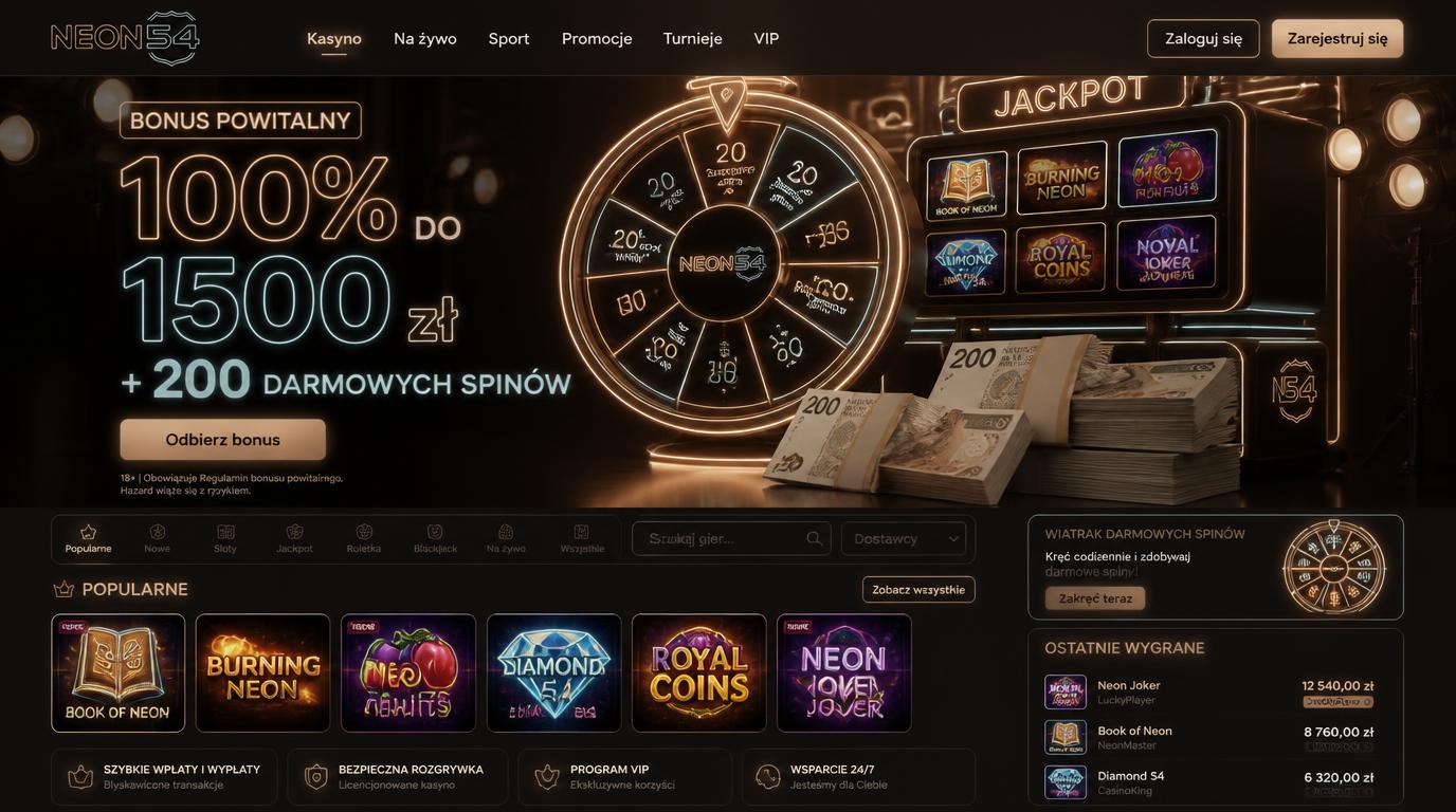 Grafikabonuspowitalny z darmowymi spinami w kasynie Neon54